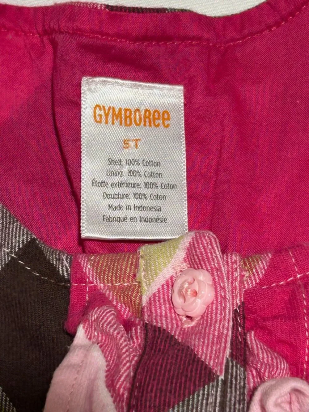 Gymboree Girls Size 5T Pink Green Plaid Ruffle Long Sleeve Dress Party